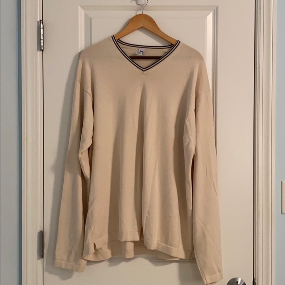 Gap Men’s Cream Colored Sweater w/ Striped V-neck